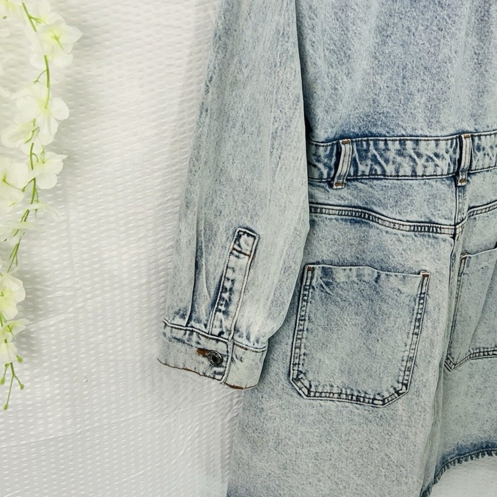 Zara Jeans Denim Long Sleeve Bruiser Stretch Frayed Mini Shirt Dress Sz M - Picture 7 of 11
